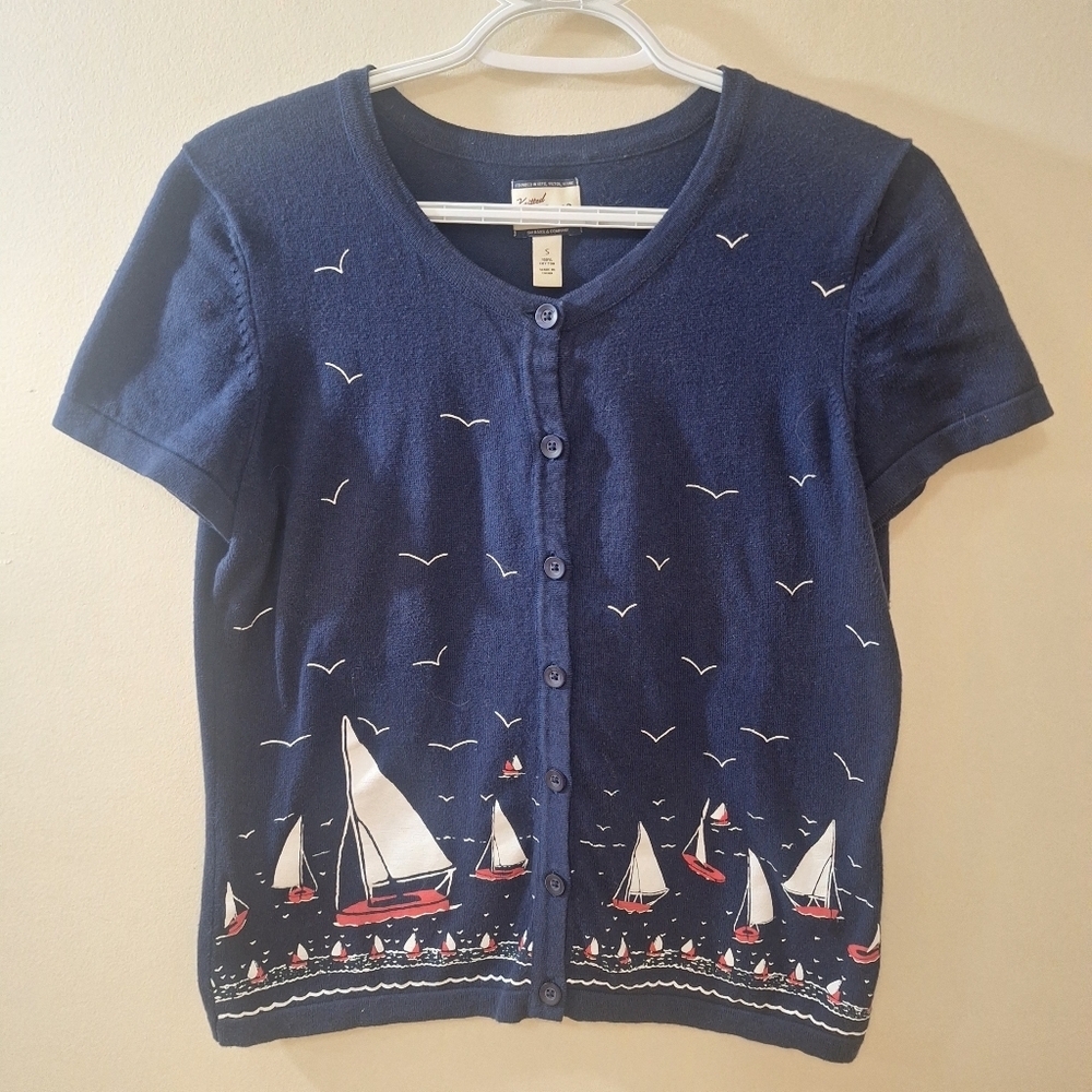 G.H. Bass Nautical/Seashore Print Button Down Top Size S